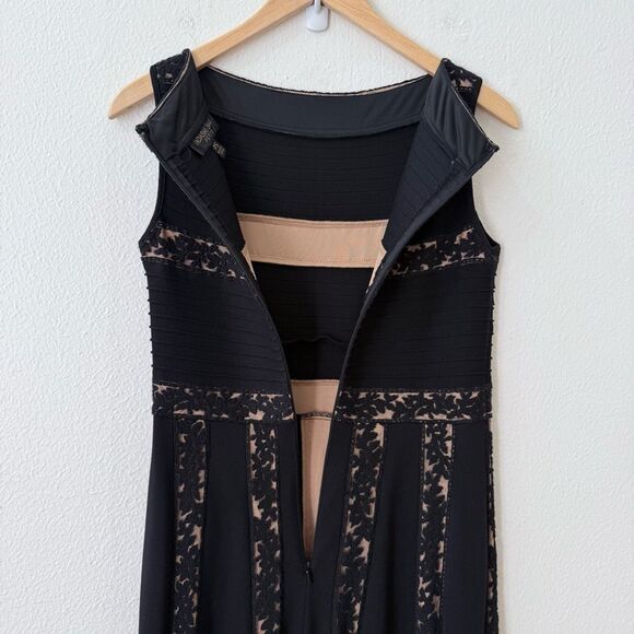 Tadashi Shoji Black Knit Pleated Lace Detail Dress Size Petite Small Cocktail - Picture 8 of 12